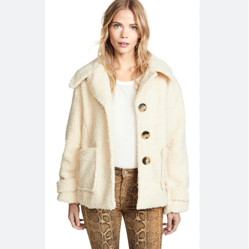 Free People So Soft Cozy Nubby Fur Pea Coat Teddy Jacket S